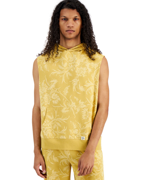 Men's Regular-Fit Tropical Floral-Print Sleeveless Hoodie